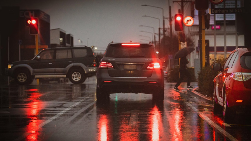 Cars driving in wet weather