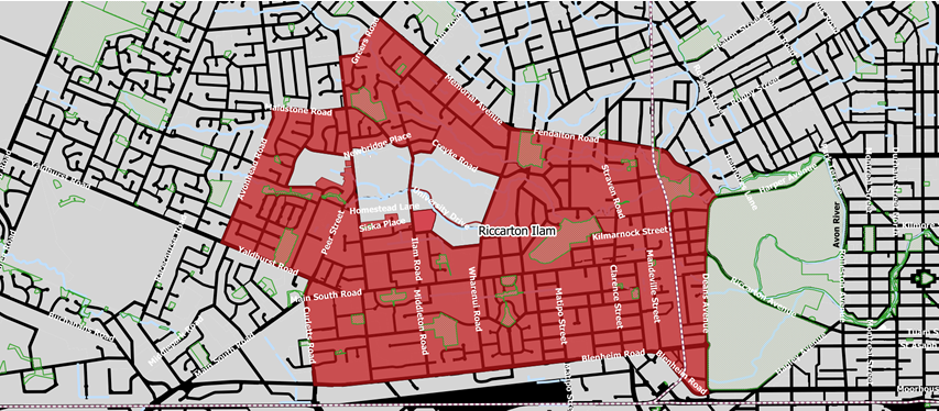 Riccarton-Ilam alcohol ban area map