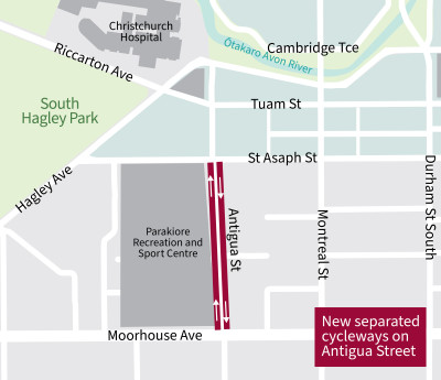 Antigua Street cycle connection map