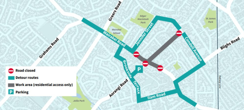 Business carparking during intersection closure on Wairakei Road and Aorangi Road